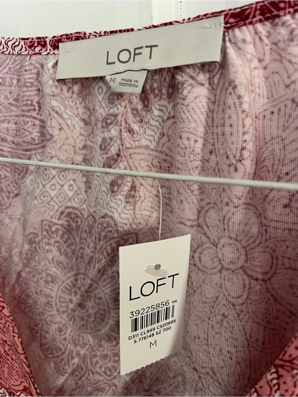 LOFT Rose and Burgundy Floral V-Neck Balloon Sleeve Blouse